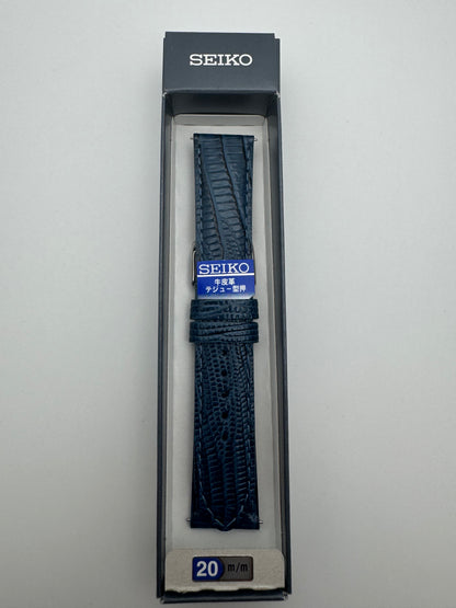 Seiko Lederarmband RS17C20NY 20-18 mit Schnellwechselsystem 20 mm – Rindleder mit Teju-Eidechsenprägung, marineblau (JDM)