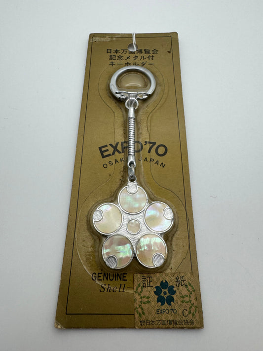 Expo '70 keychain with mother-of-pearl cherry blossom – unworn on original card with seal of authenticity