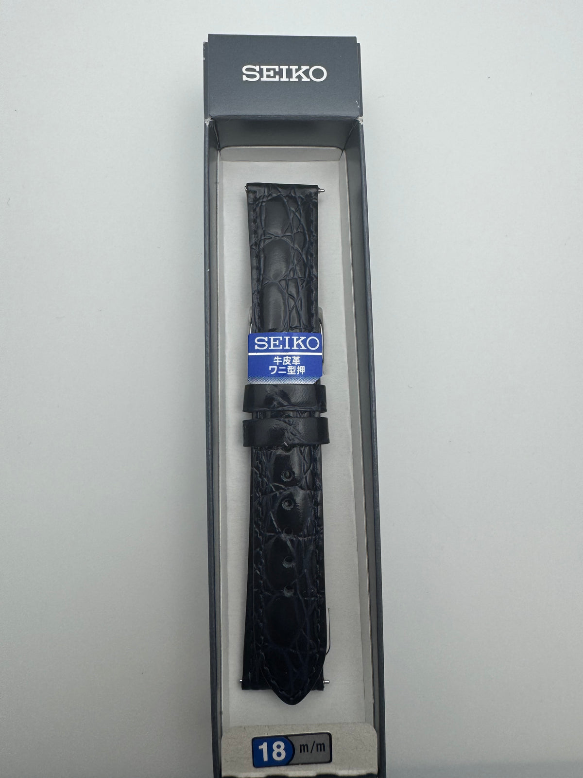 Seiko Leather Strap RS10C18NY 18-16 with Quick Release System 18 mm – Crocodile Embossed Cowhide, Navy Blue (JDM)