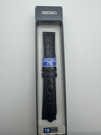 Seiko Leather Strap RS10C18NY 18-16 with Quick Release System 18 mm – Crocodile Embossed Cowhide, Navy Blue (JDM)