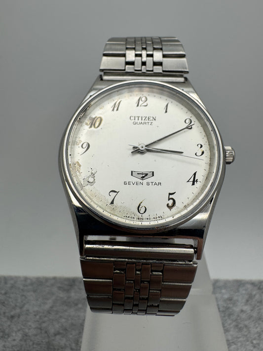 Citizen Seven Star Quarz – Oktober 1983 - Vollstahlgehäuse mit Flügellogo – Ref. 4-140427