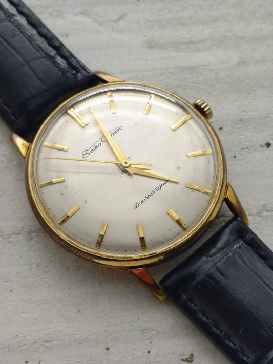 Seiko Crown « Diashock 21 Jewels » – Réf. J15003E – Calibre 560, remontage manuel – boîtier plaqué or, début des années 1960 – fraîchement révisée