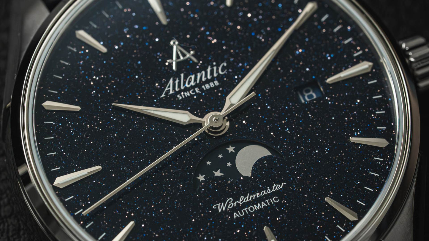 Atlantic Worldmaster Nightsky Moonphase – Blaues Aventurin-Zifferblatt | Leder (42 mm)