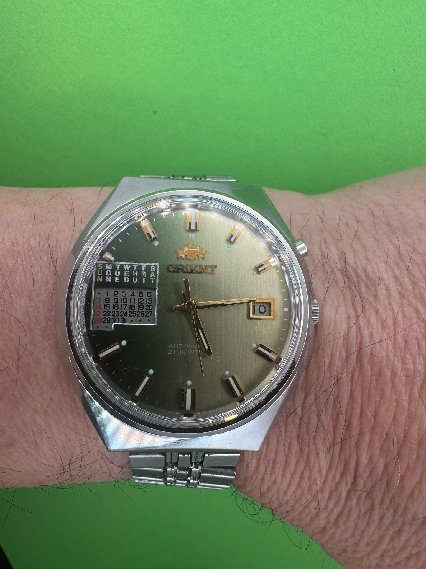 ORIENT Automatic – Referenz M469743-4A PT Seltene Day-Date-Kalenderuhr mit Mehrsprach-Kalender | revidiert in Japan