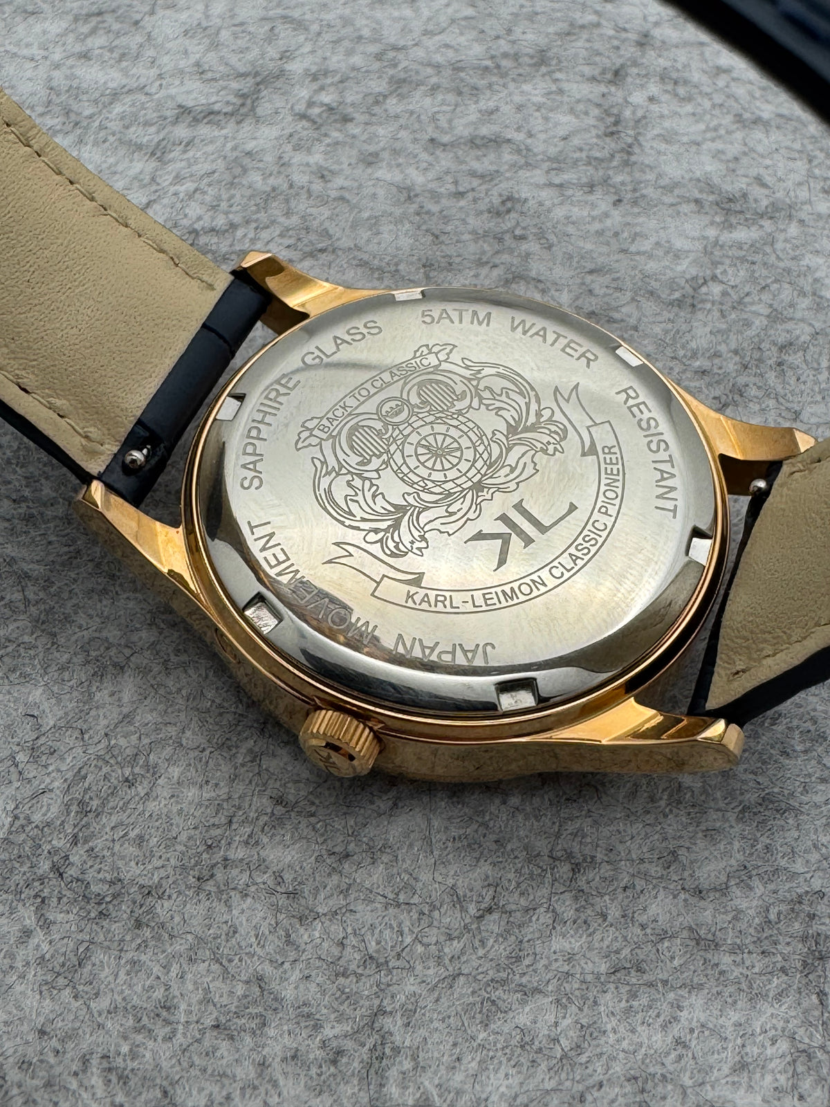 KARL-LEIMON Classic Pioneer "Triple Calendar Moonphase" – navy dial, rose gold-plated case – sold-out edition, virtually unworn with box and papers