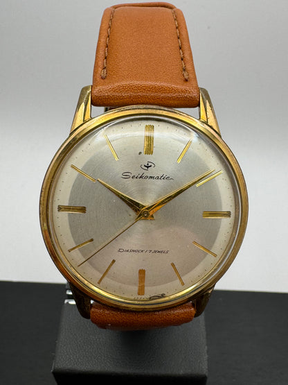 Seiko Seikomatic Ref. 15007DE, goldplattiert, frisch in Japan revidiert, mit NOS-Lederband, frühe 60er Jahre