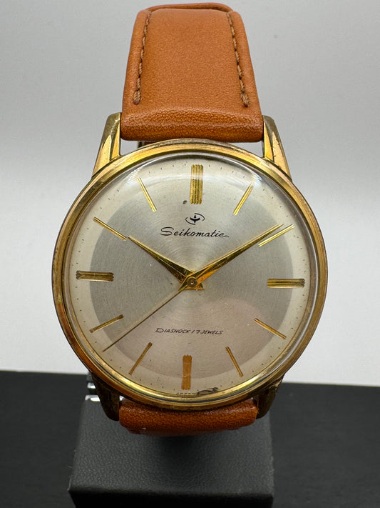 Seiko Seikomatic Ref. 15007DE, goldplattiert, frisch in Japan revidiert, mit NOS-Lederband, frühe 60er Jahre