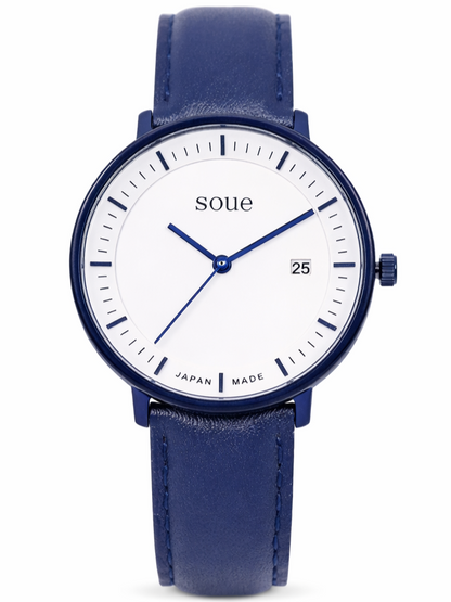 Soue A Basics Blau x Weiss x Blau Leder, Herren 38 mm