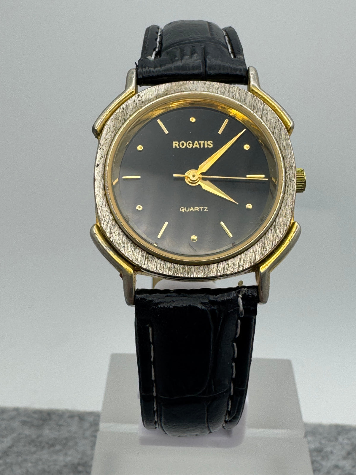 Rogatis Quartz – Two-Tone Case with Black Dial – Japanese Ladies' Watch with New Leather Strap