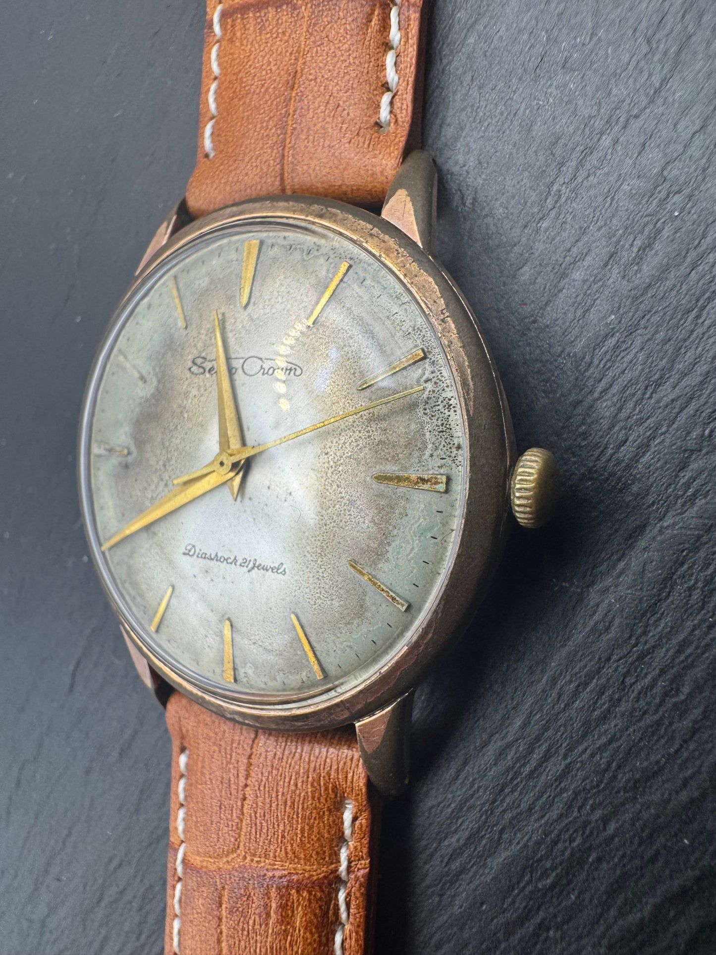 Seiko Crown Diashock 21 Jewels – frühe 1960er – Tropical Dial – technischer Urahn der Grand Seiko