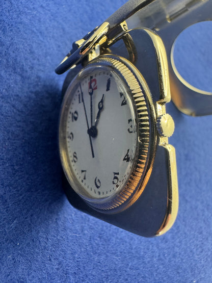 Japanese pocket alarm clock – quartz – engraved folding case with crane and ear of corn motif