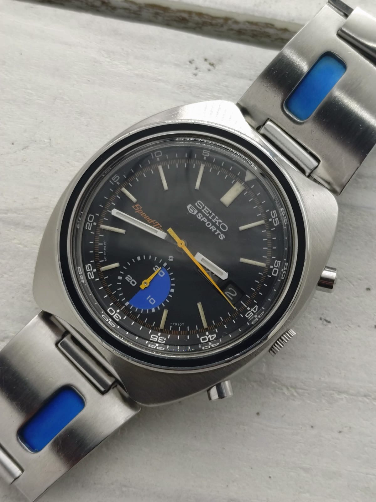 Seiko 5 Sports JDM Speed-Timer 6139-7020 – Caliber 6139, 21 jewels, Suwa Seikosha – Inner bezel, blue regatta counter – May 1971 – freshly serviced