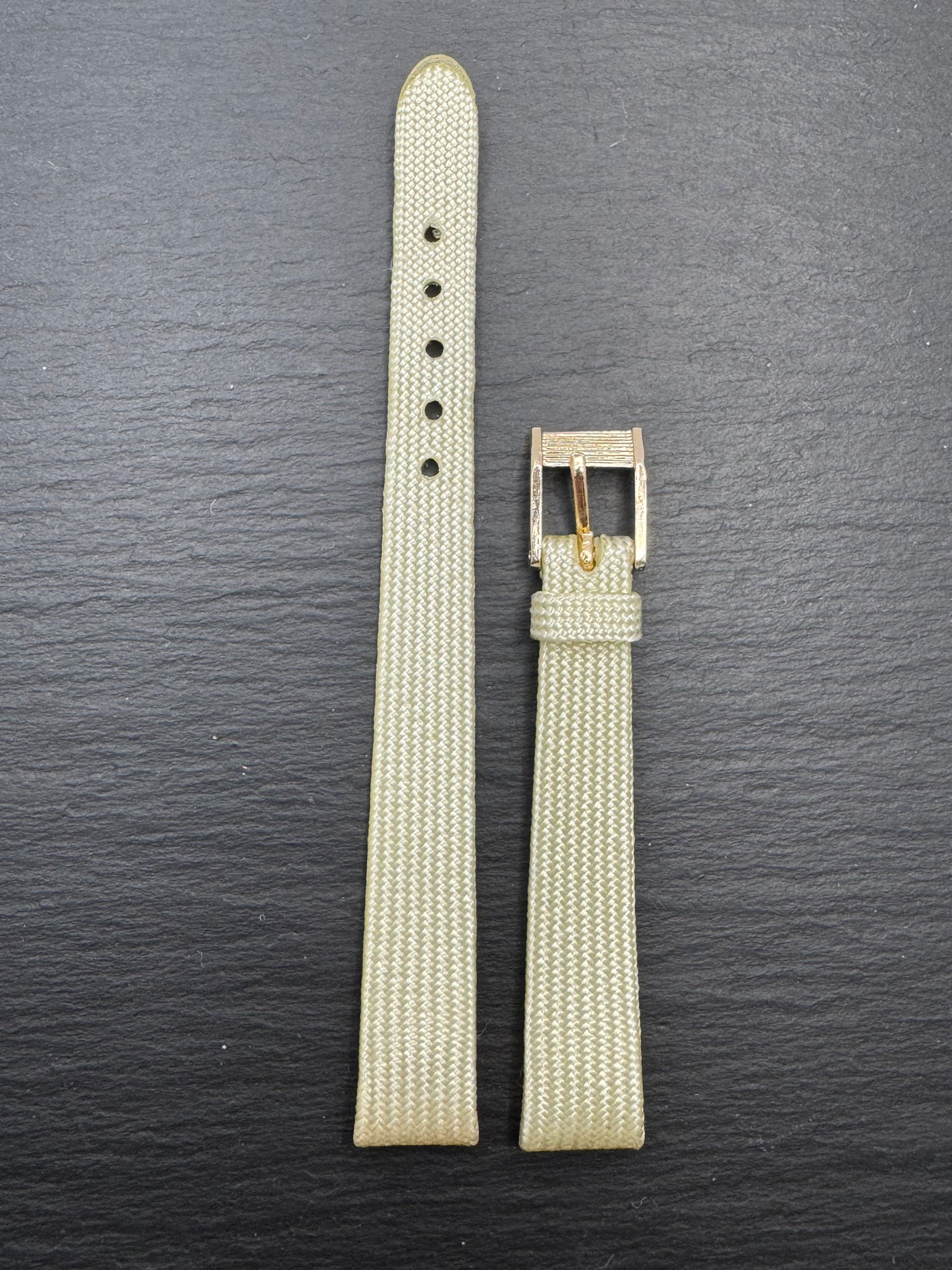 Bambi – Vintage NOS Woven Textile Strap (Perlon Style) in Beige/Cream, 12mm, Signed Bambi Buckle, with Box (Japan)