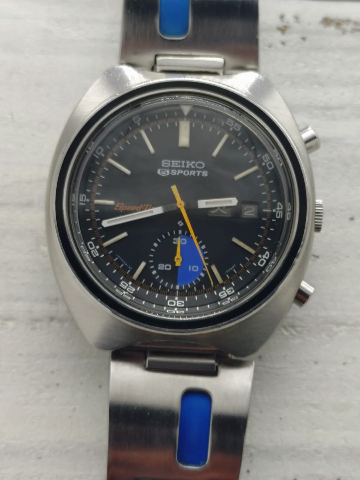 Seiko 5 Sports JDM Speed-Timer 6139-7020 – Caliber 6139, 21 jewels, Suwa Seikosha – Inner bezel, blue regatta counter – May 1971 – freshly serviced