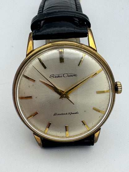 Seiko Crown « Diashock 21 Jewels » – Réf. J15003E – Calibre 560, remontage manuel – boîtier plaqué or, début des années 1960 – fraîchement révisée