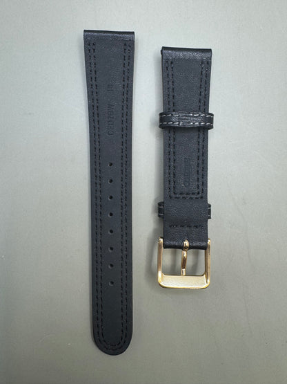 Original Seiko Lederarmband DED7 – 18 mm Schwarz mit goldfarbener Schließe (JDM)
