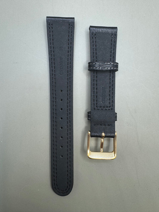 Original Seiko Lederarmband DED7 – 18 mm Schwarz mit goldfarbener Schließe (JDM)