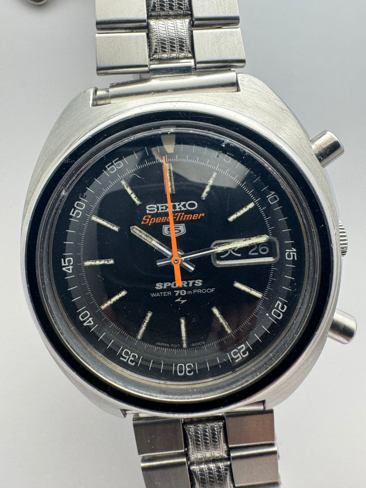 Seiko 5 Sports JDM Speed-Timer 7017-6010 – Caliber 7017, flyback chronograph with inner bezel, Daini Seikosha – February 1971 – freshly serviced