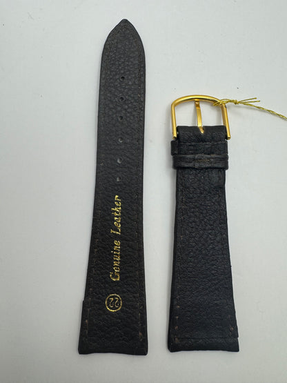 Bambi – Vintage NOS Echtlederband in Dunkelbraun (genarbt), 22 mm, goldfarbene Schließe, mit Box (Japan)