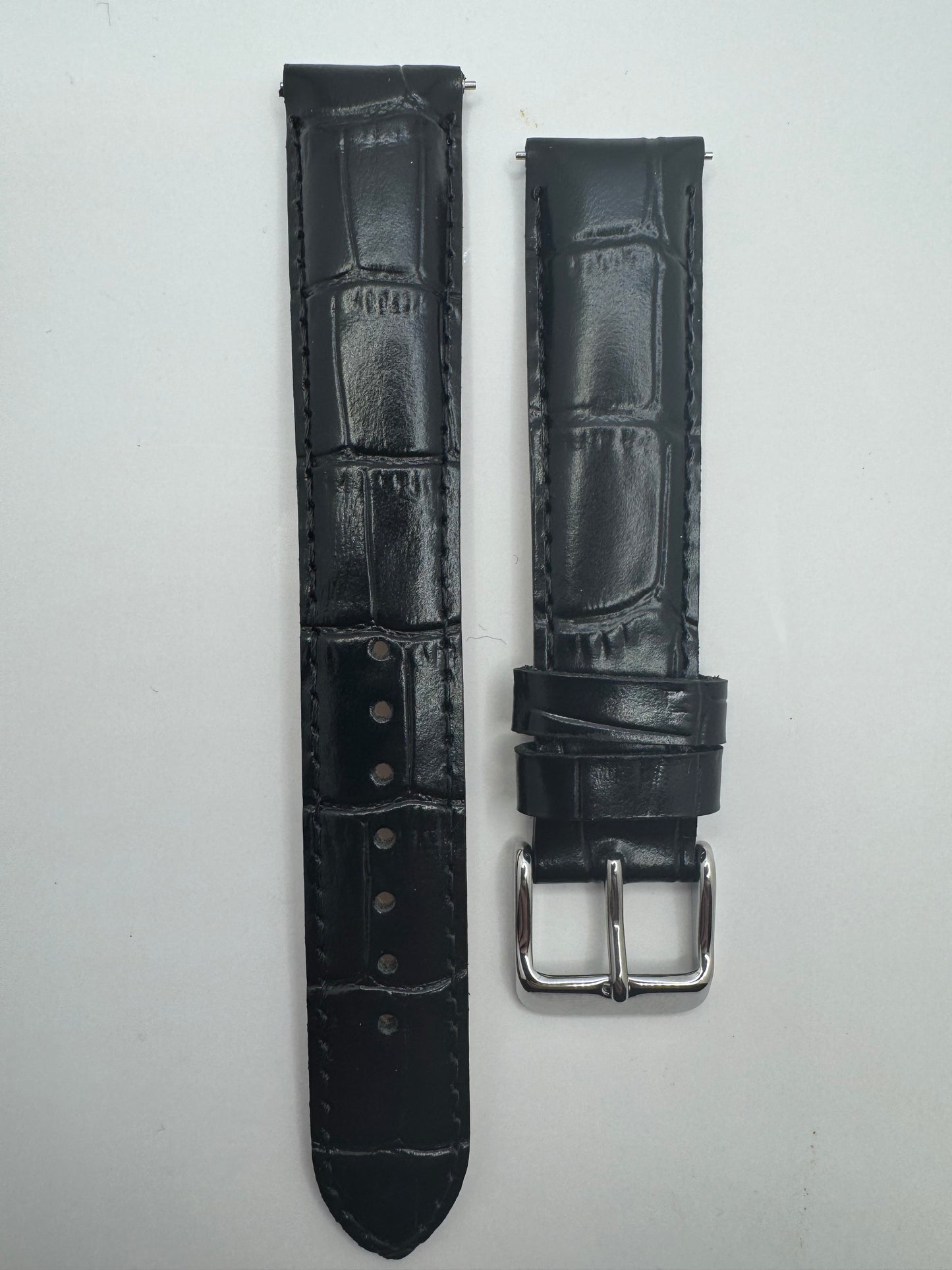 SEIKO Lederarmband RS01C18BK (18–16 mm) - schwarz mit Krokoprägung und silberfarbener Dornschließe (JDM)