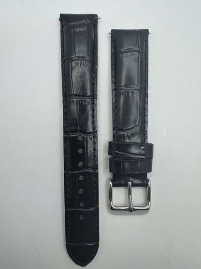 SEIKO Lederarmband RS01C18BK (18–16 mm) - schwarz mit Krokoprägung und silberfarbener Dornschließe (JDM)