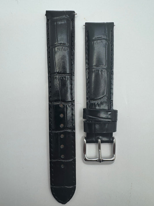 SEIKO Lederarmband RS01C18BK (18–16 mm) - schwarz mit Krokoprägung und silberfarbener Dornschließe (JDM)