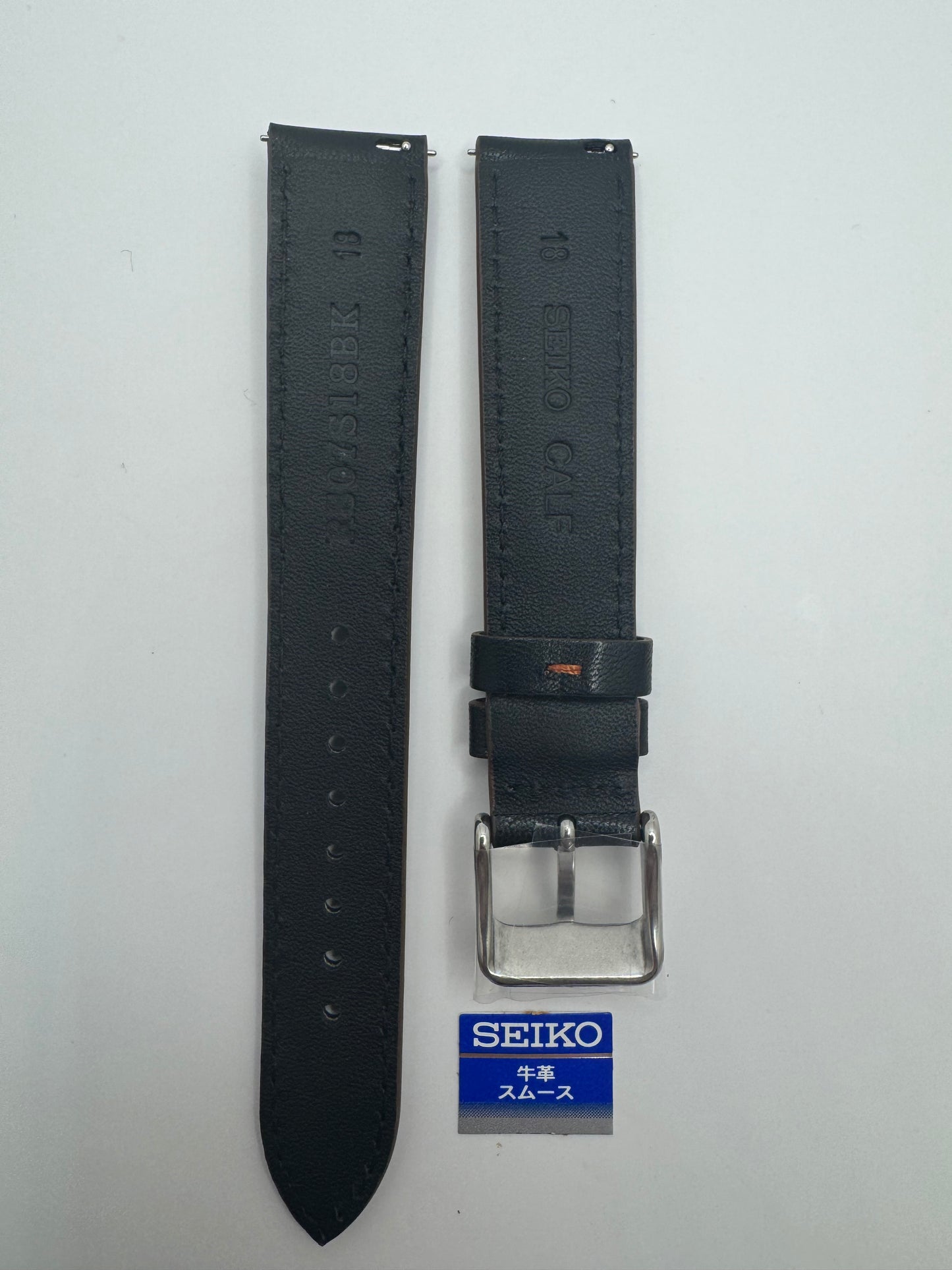 Original Seiko Lederarmband RS07S18BK – 18 mm – Schwarz – Kontrastnaht (JDM)