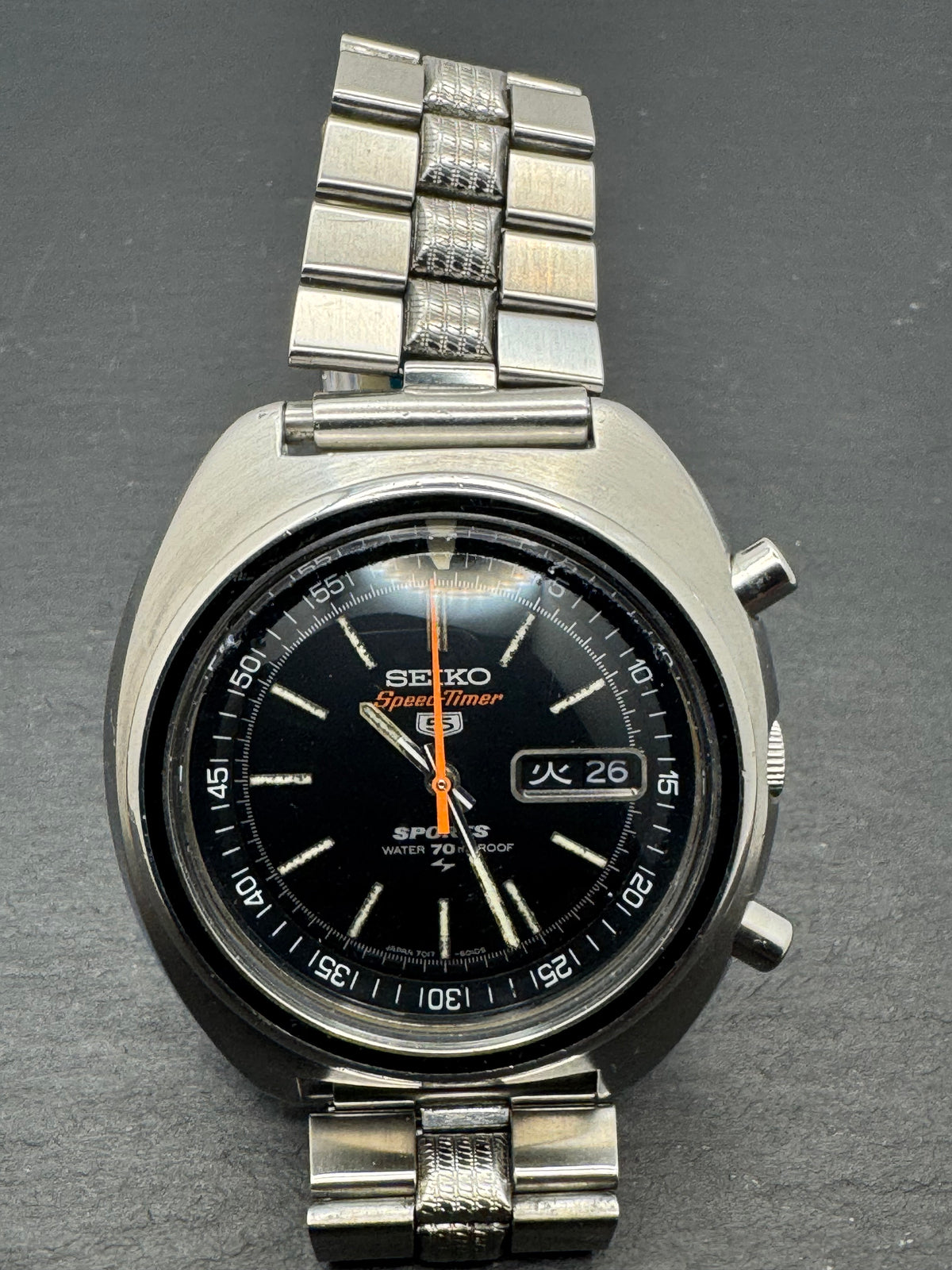 Seiko 5 Sports JDM Speed-Timer 7017-6010 – Caliber 7017, flyback chronograph with inner bezel, Daini Seikosha – February 1971 – freshly serviced