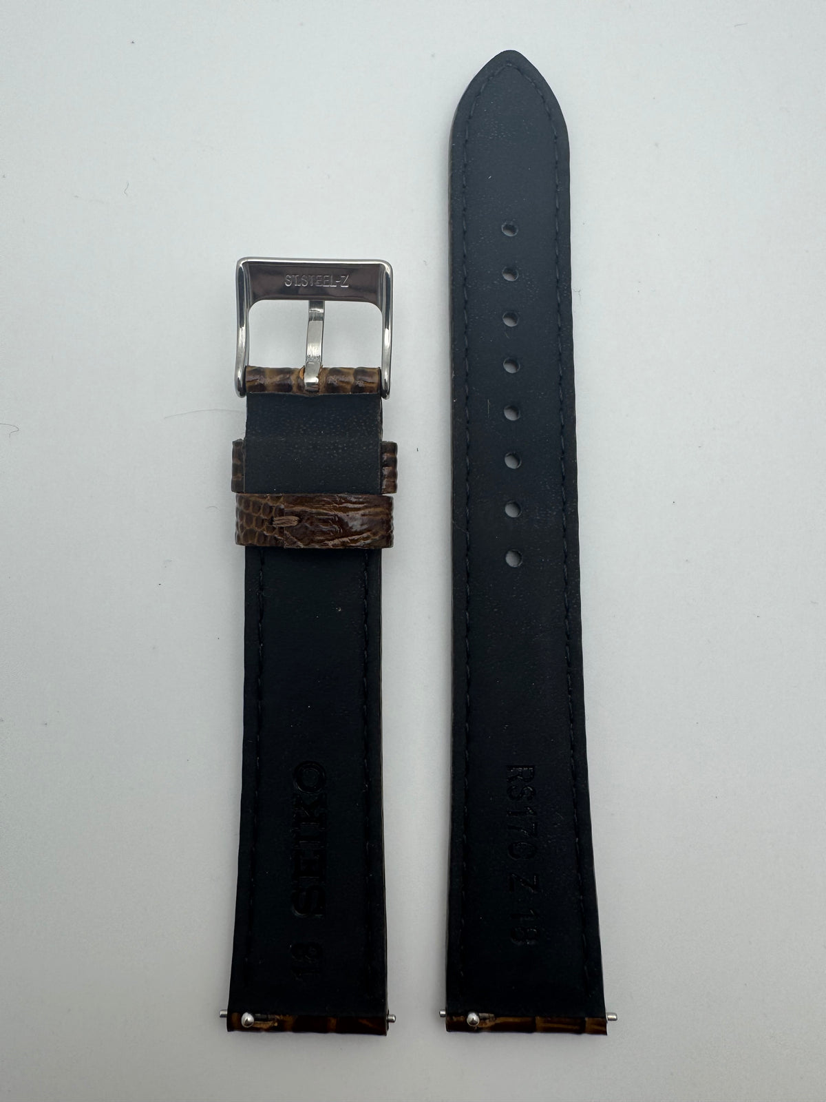 Seiko Leather Strap RS17C18DBN 18-16 with Quick Release System 18 mm – Cowhide with Teju Lizard Embossing, dark brown (JDM)