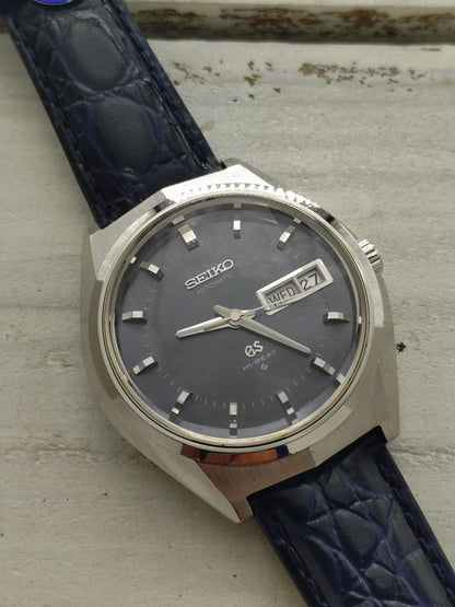 Grand Seiko 61GS Hi-Beat – Ref. 6146-8050 – Caliber 6146A, 36,000 vph, Suwa Seikosha – blue-grey dial, faceted crystal – May 1972 – freshly serviced