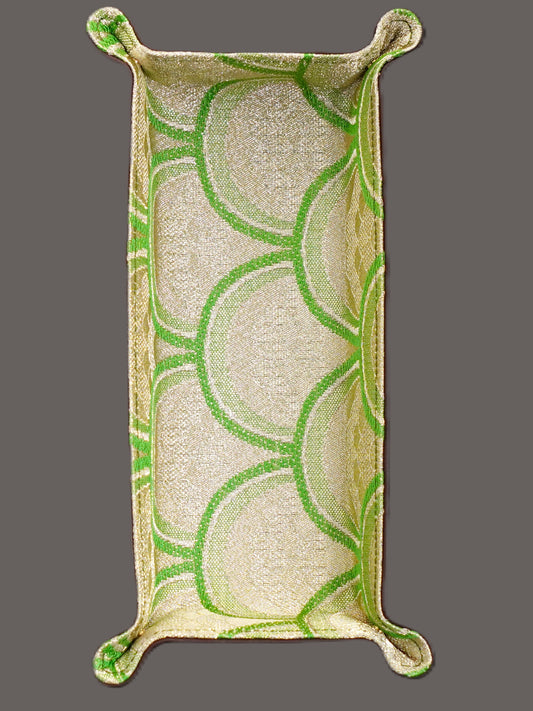 Plateau exclusif pour montres et bijoux – Pièces uniques réalisées à la main à partir de tissus de kimono japonais originaux, modèle Japon, motif écailles de poisson or et vert, 24 x 12 cm