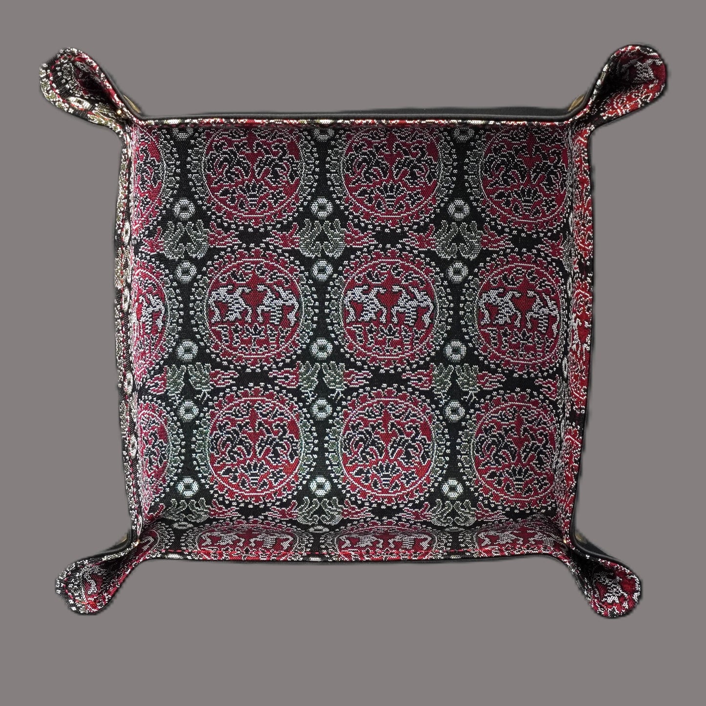 Plateau exclusif pour montres et bijoux – Pièces uniques fabriquées à la main à partir de tissus de kimono japonais originaux, modèle Cercles Japonais, 20 x 20 cm