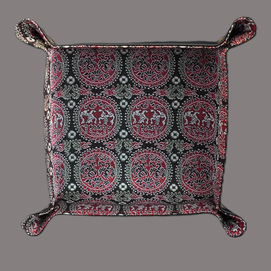 Plateau exclusif pour montres et bijoux – Pièces uniques fabriquées à la main à partir de tissus de kimono japonais originaux, modèle Cercles Japonais, 20 x 20 cm