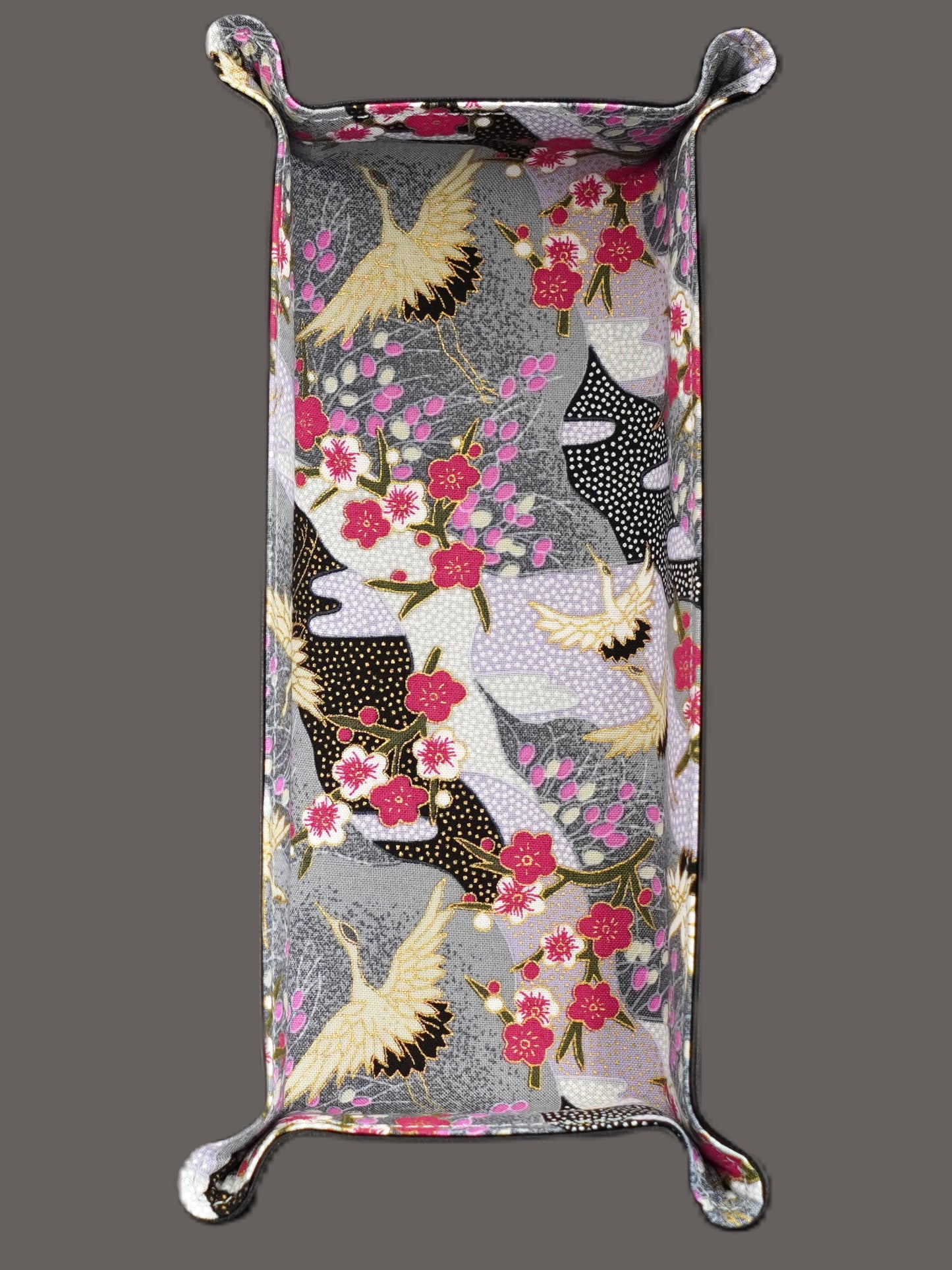 Plateau exclusif pour montres et bijoux – Pièces uniques fabriquées à la main à partir de tissus de kimonos japonais originaux, motif Branches du Japon bleu et blanc 24 x 12