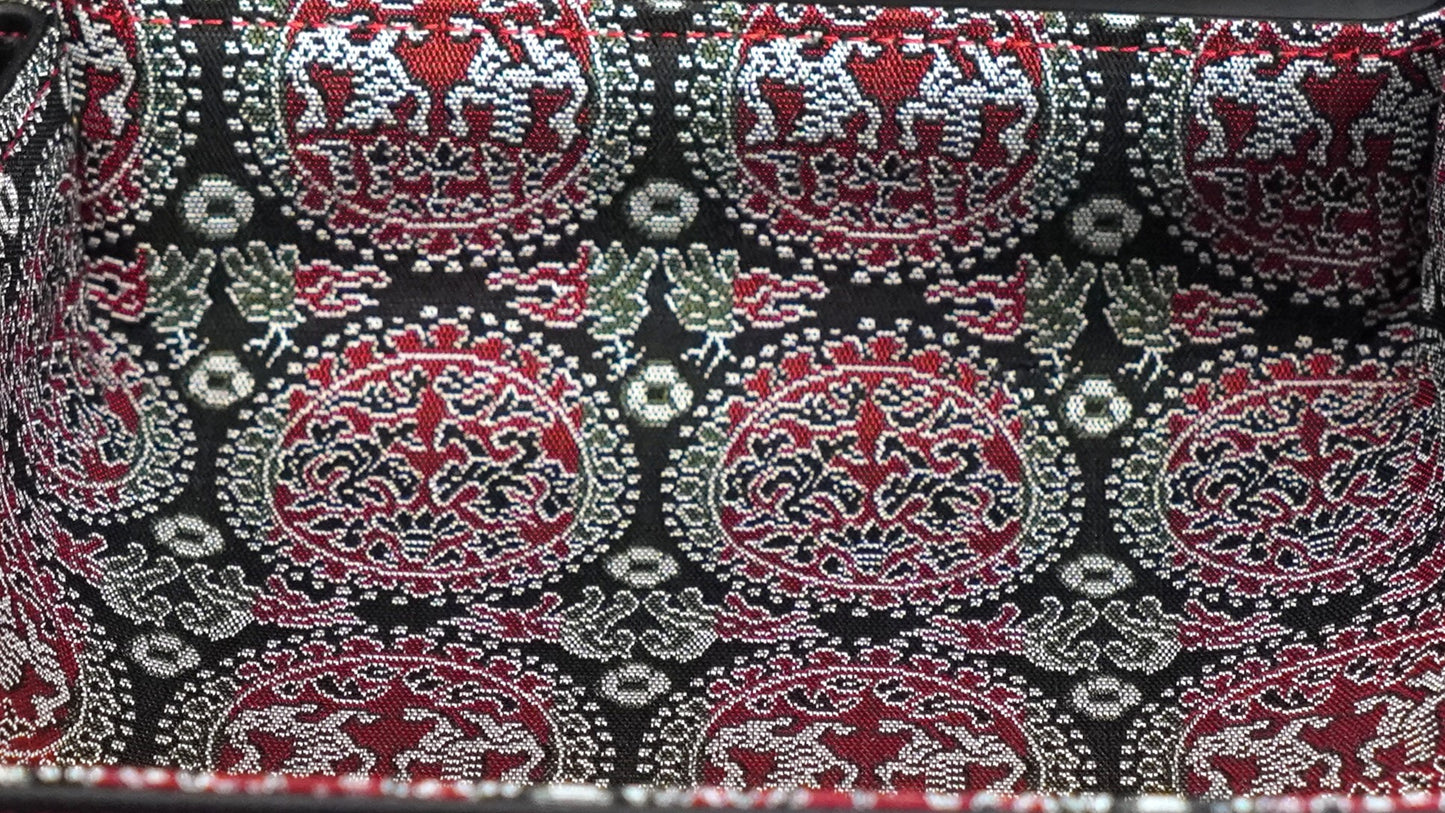 Plateau exclusif pour montres et bijoux – Pièces uniques fabriquées à la main à partir de tissus de kimono japonais originaux, modèle Cercles Japonais, 20 x 20 cm