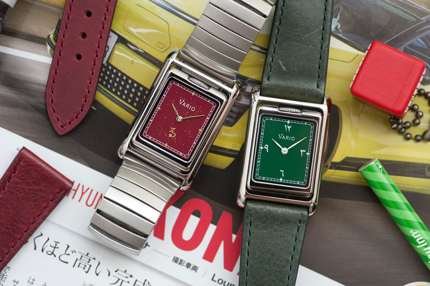 VARIO VERSA Reversible Dual Time Eastern Arabic Gunmetal-Green Enamel Watch