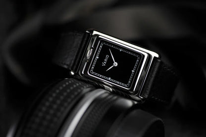 VARIO VERSA Reversible Dual Time Silver-Black Enamel Watch
