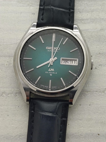 Seiko Lord Matic 5606-8050 – Caliber 5606A, 23 jewels – green gradient dial – Mitsui Group service anniversary watch, November 1974 – freshly serviced