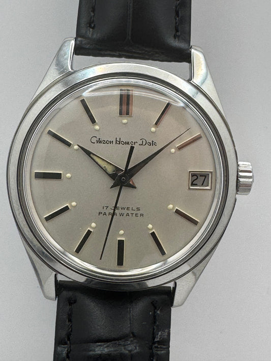 Citizen Homer Date « Parawater » – Réf. 63-1019 – Calibre Homer, 17 rubis, remontage manuel – Acier inoxydable – Mars 1969 – fraîchement révisée