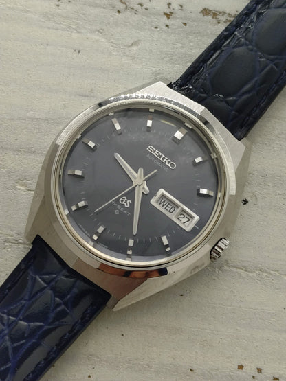 Grand Seiko 61GS Hi-Beat – Ref. 6146-8050 – Caliber 6146A, 36,000 vph, Suwa Seikosha – blue-grey dial, faceted crystal – May 1972 – freshly serviced