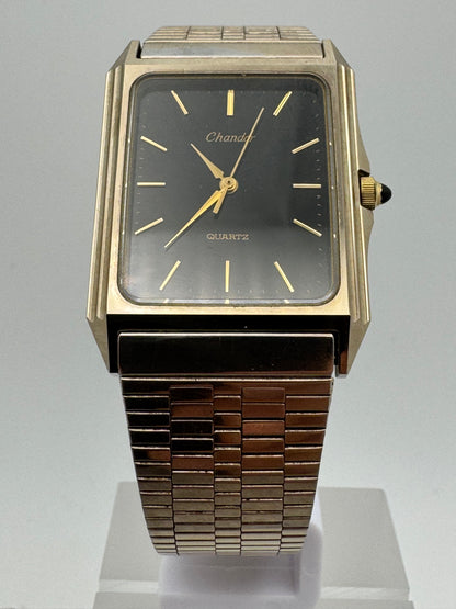 Orient Chandor Quartz - rectangular case, black dial - gold-plated stainless steel