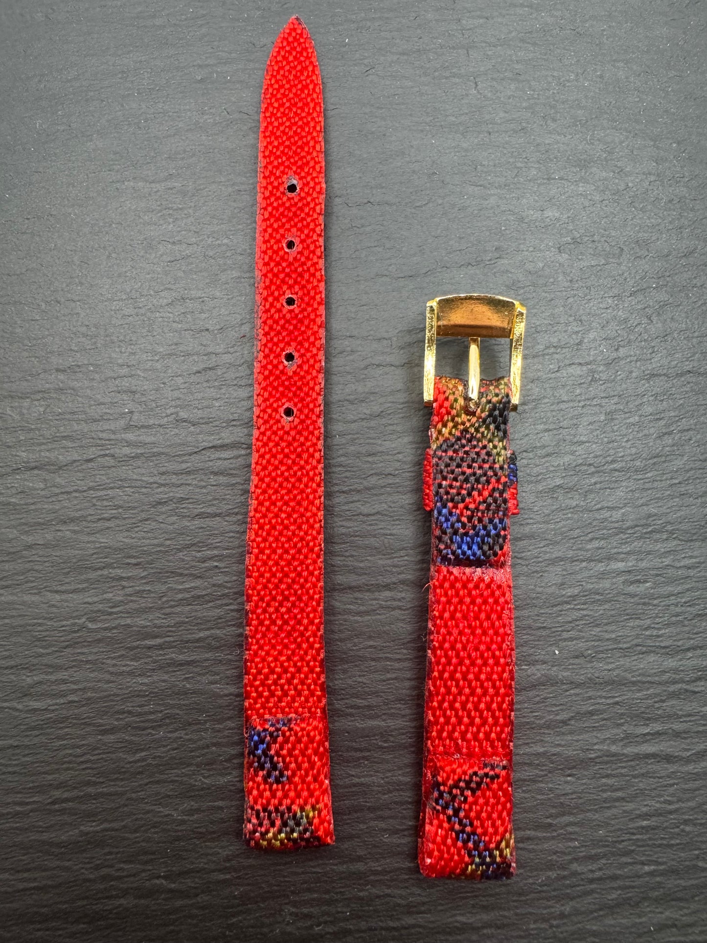 MaruMan – Vintage NOS Textil-/Tweed-Armband im Schottenkaro, 11 mm, goldfarbene signierte Schließe (Japan)