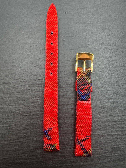 MaruMan – Vintage NOS Textil-/Tweed-Armband im Schottenkaro, 11 mm, goldfarbene signierte Schließe (Japan)