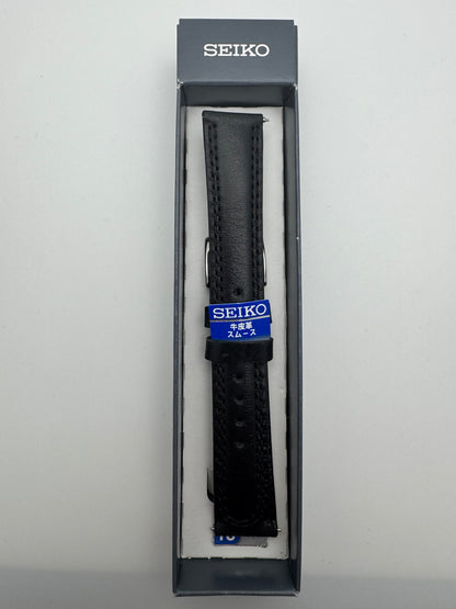 Seiko Lederarmband RS15C18BK 18-16 mit Schnellwechselsystem 18 mm – glattes Rindleder, schwarz (JDM)