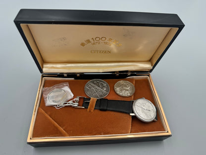 Citizen Eisenbahn-Gedenkuhr 1872–1972 D51 – NOS Full Set mit Medaillen, Originalbox & Umkarton – September 1972