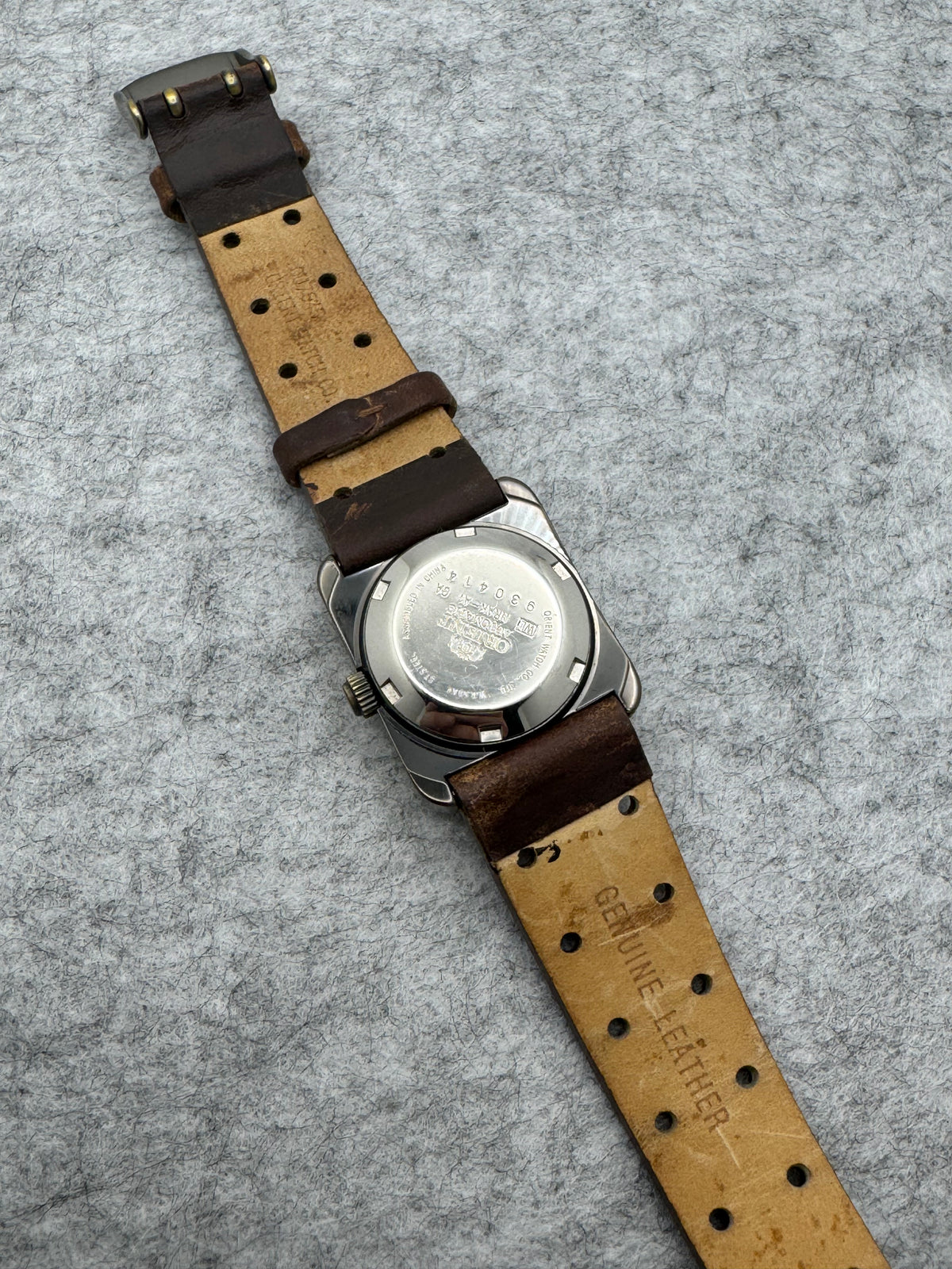 Orient Automatic - burgundy dial, rectangular case 26.5 x 31.1 mm, disc display
