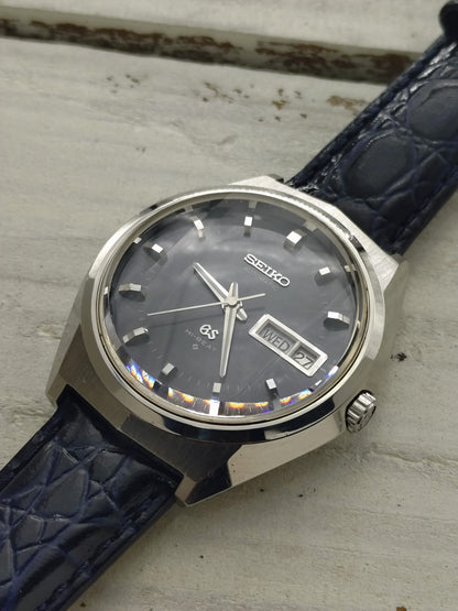 Grand Seiko 61GS Hi-Beat – Ref. 6146-8050 – Caliber 6146A, 36,000 vph, Suwa Seikosha – blue-grey dial, faceted crystal – May 1972 – freshly serviced