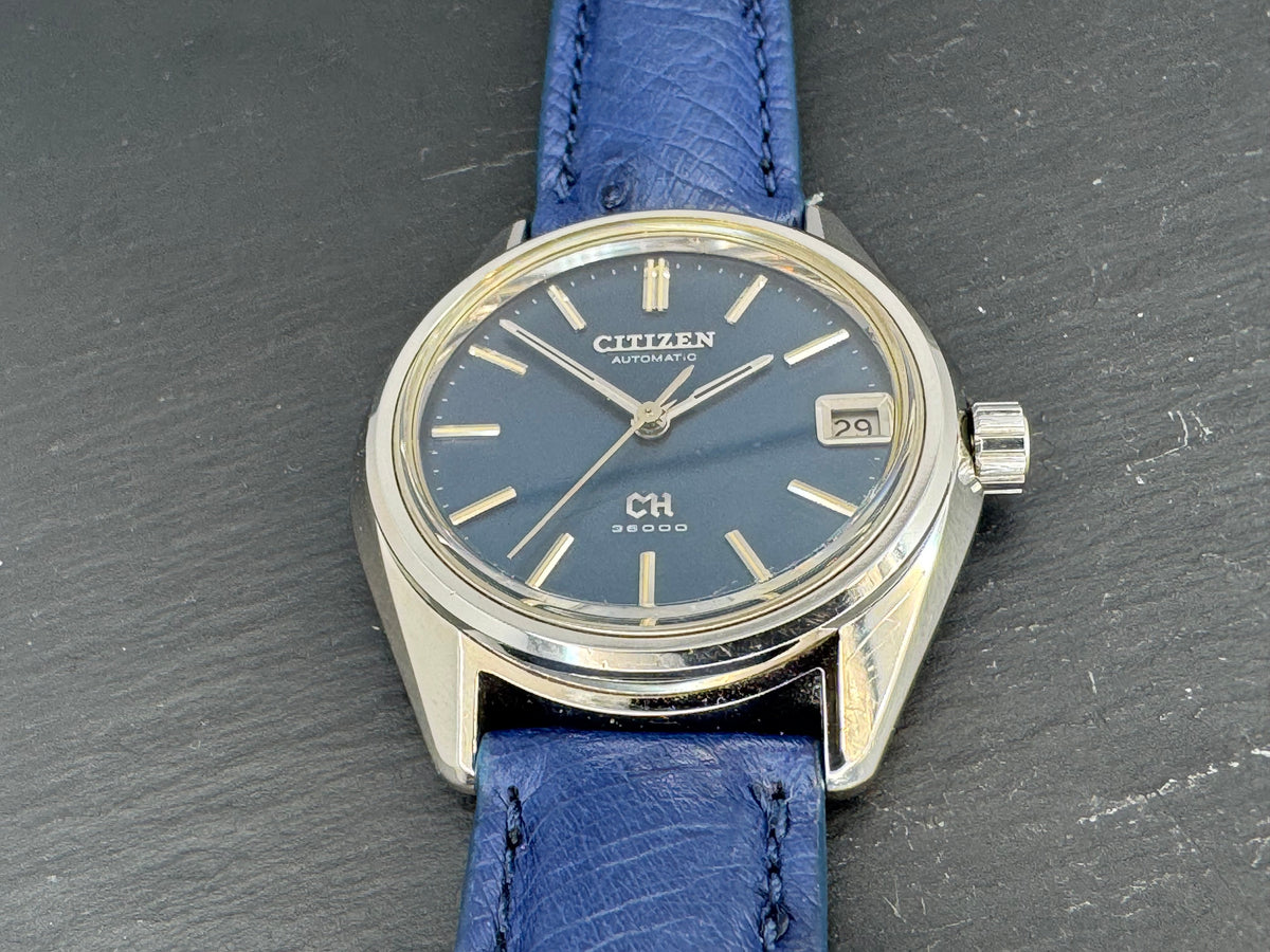 Rarity: Citizen Highness 36000 – Ref. 4-740203 Y – Caliber 7430, 36,000 bph automatic, chronometer quality – blue dial – October 1971 – freshly serviced