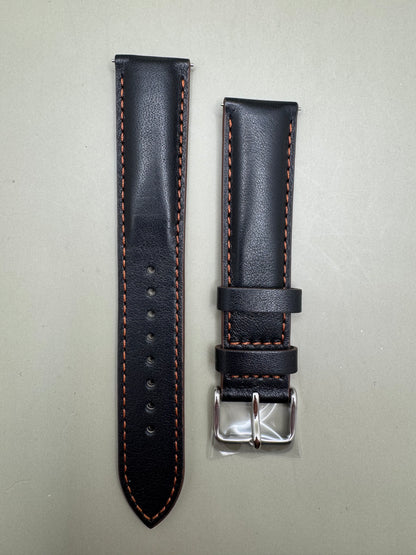 Original Seiko Lederarmband RS07S20BK (20–18 mm) – Schwarz, Kalbsleder, Kontrastnaht (JDM)