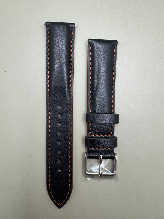 Original Seiko leather strap RS07S20BK (20–18 mm) – Black, calfskin, contrast stitching (JDM)